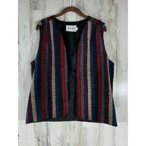 Pykettes Vest Multicolor Striped Vintage Open Front Textured Chenille Knit READ